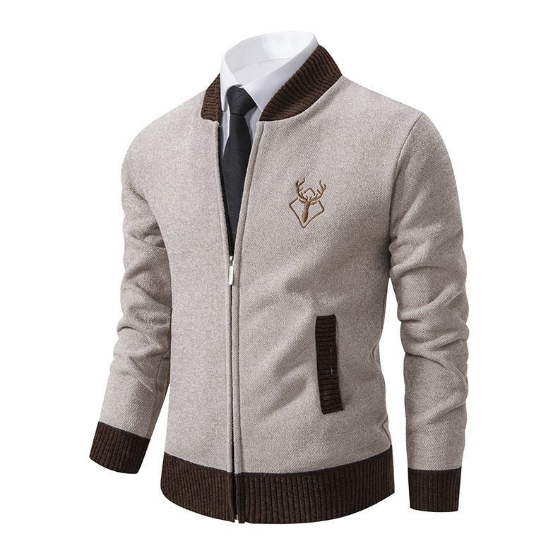 Men's Slim Stand Collar Elk Embroidered Sweater - Weriion