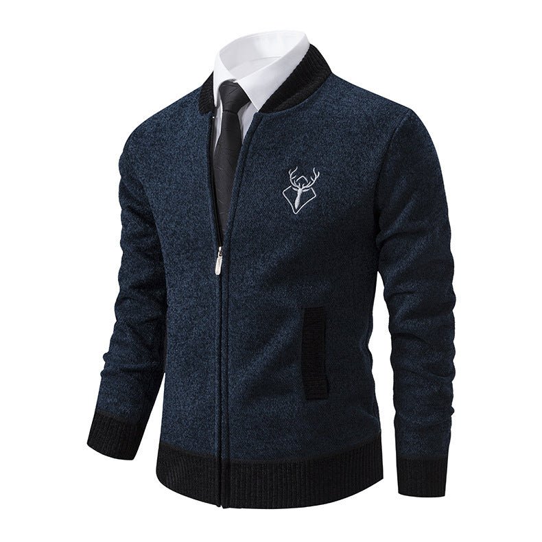 Men's Slim Stand Collar Elk Embroidered Sweater - Weriion