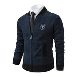 Men's Slim Stand Collar Elk Embroidered Sweater - Weriion