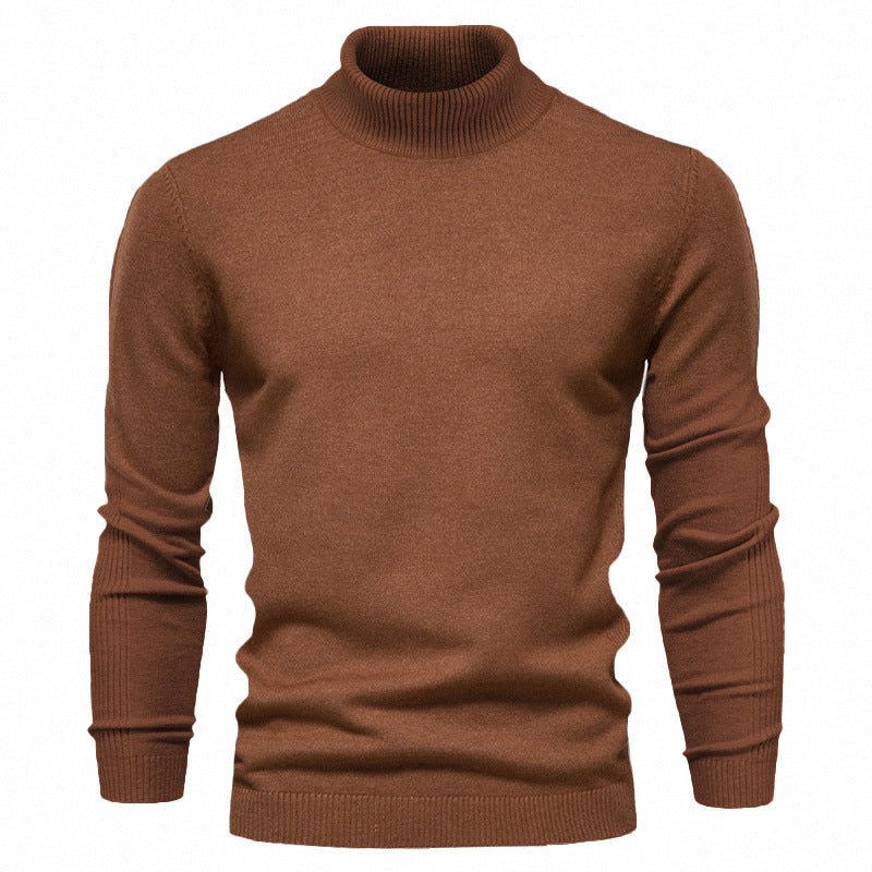 Men's Solid Color Slim Pullover Turtleneck Sweater Winter Casual Tops Clothing - Weriion