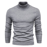 Men's Solid Color Slim Pullover Turtleneck Sweater Winter Casual Tops Clothing - Weriion