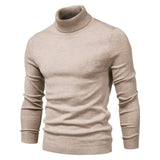 Men's Solid Color Slim Pullover Turtleneck Sweater Winter Casual Tops Clothing - Weriion