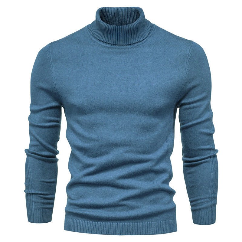 Men's Solid Color Slim Pullover Turtleneck Sweater Winter Casual Tops Clothing - Weriion