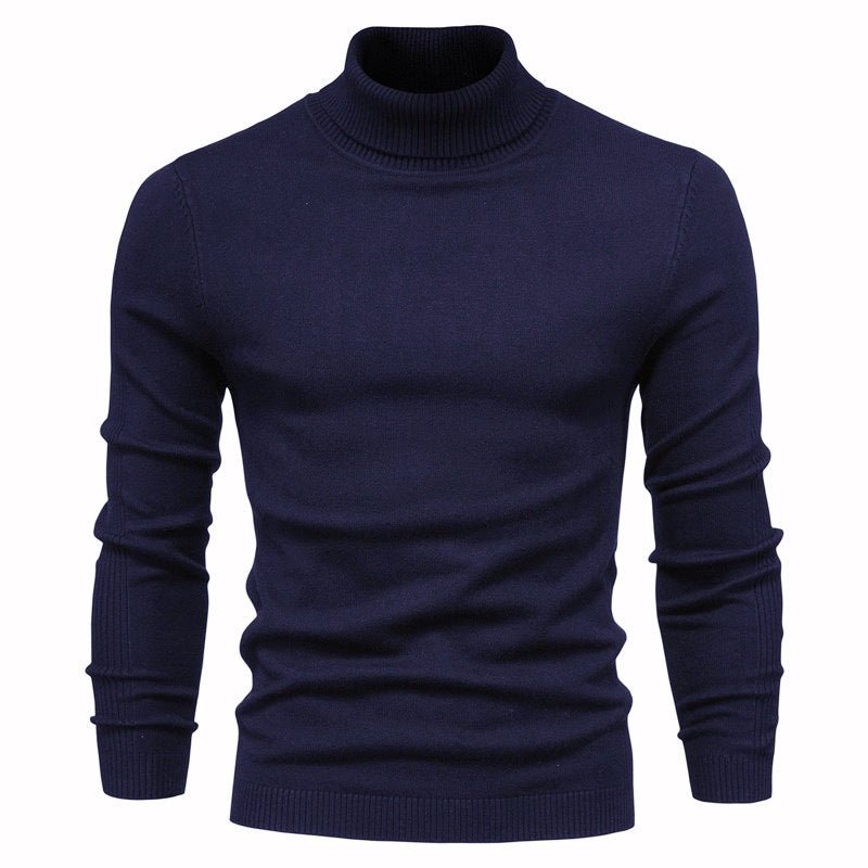 Men's Solid Color Slim Pullover Turtleneck Sweater Winter Casual Tops Clothing - Weriion