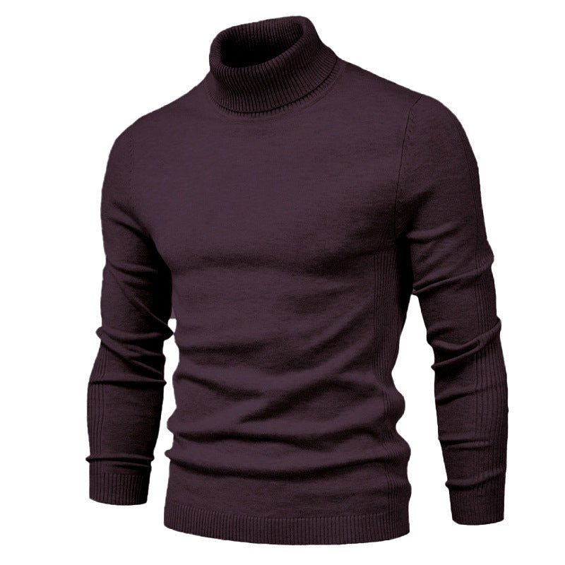 Men's Solid Color Slim Pullover Turtleneck Sweater Winter Casual Tops Clothing - Weriion