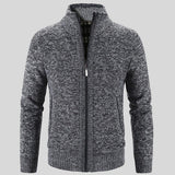 Men's Solid Color Stand Collar Cardigan Sweater - Weriion