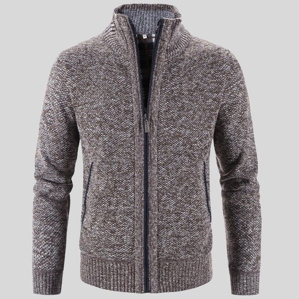 Men's Solid Color Stand Collar Cardigan Sweater - Weriion