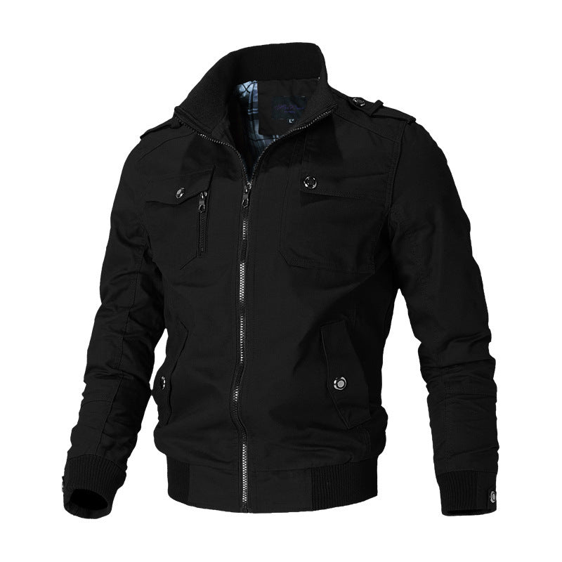 Men's Solid Color Zipper Multiple Pockets jacket - Weriion