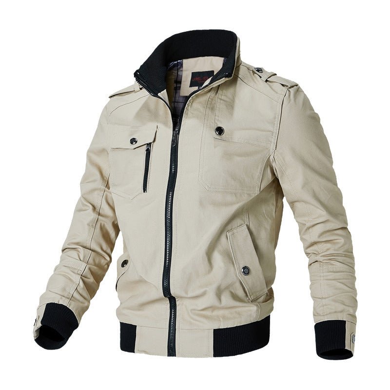 Men's Solid Color Zipper Multiple Pockets jacket - Weriion