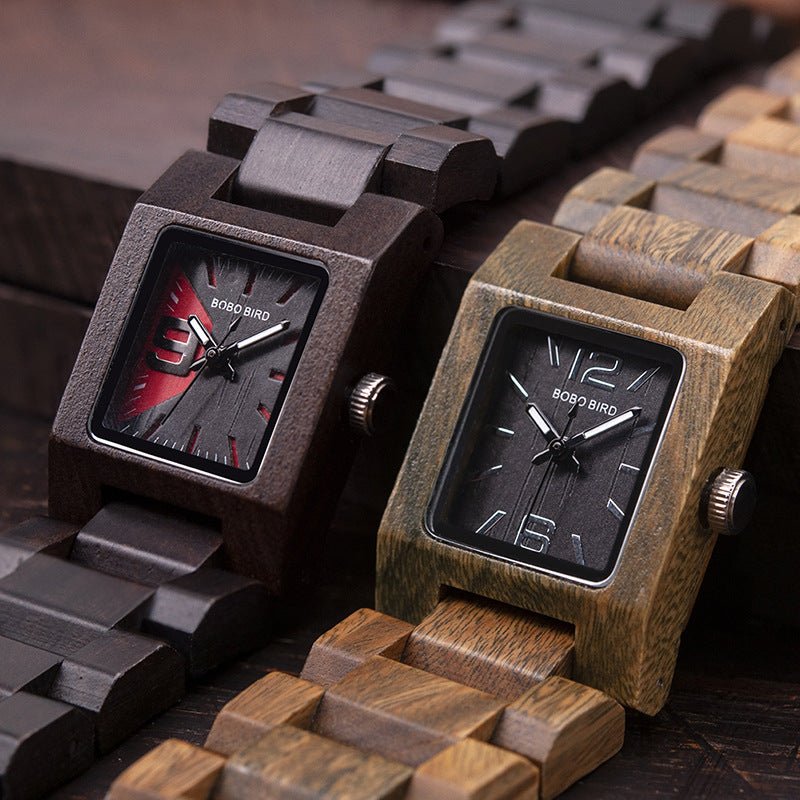 Men's Square Shaped Dial Wood Watch - Weriion