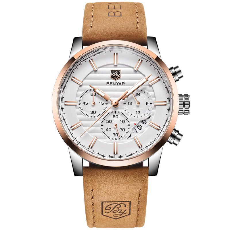 Men's Three Subdials Leather Strap Watches - Weriion