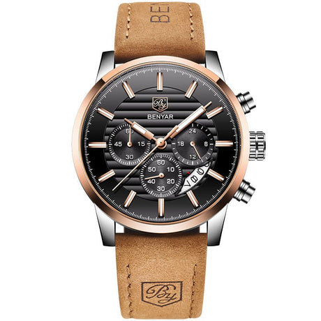 Men's Three Subdials Leather Strap Watches - Weriion