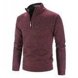 Men's Velvet Half - High Zipper Neck Pullover Sweater - Weriion