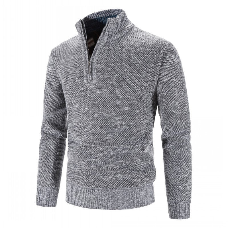 Men's Velvet Half - High Zipper Neck Pullover Sweater - Weriion