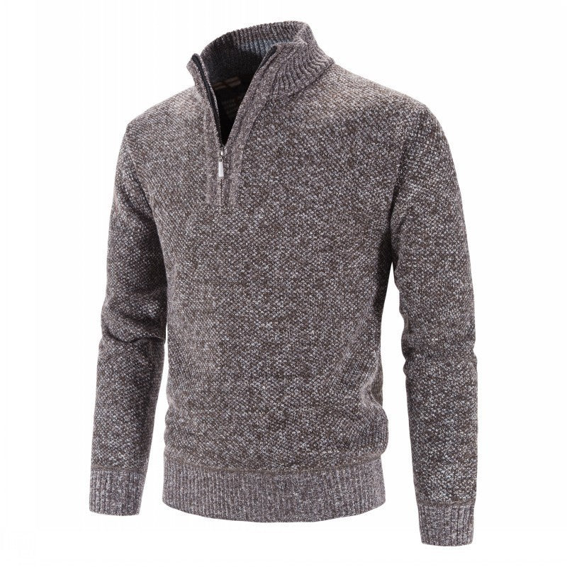 Men's Velvet Half - High Zipper Neck Pullover Sweater - Weriion