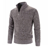 Men's Velvet Half - High Zipper Neck Pullover Sweater - Weriion