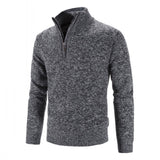 Men's Velvet Half - High Zipper Neck Pullover Sweater - Weriion