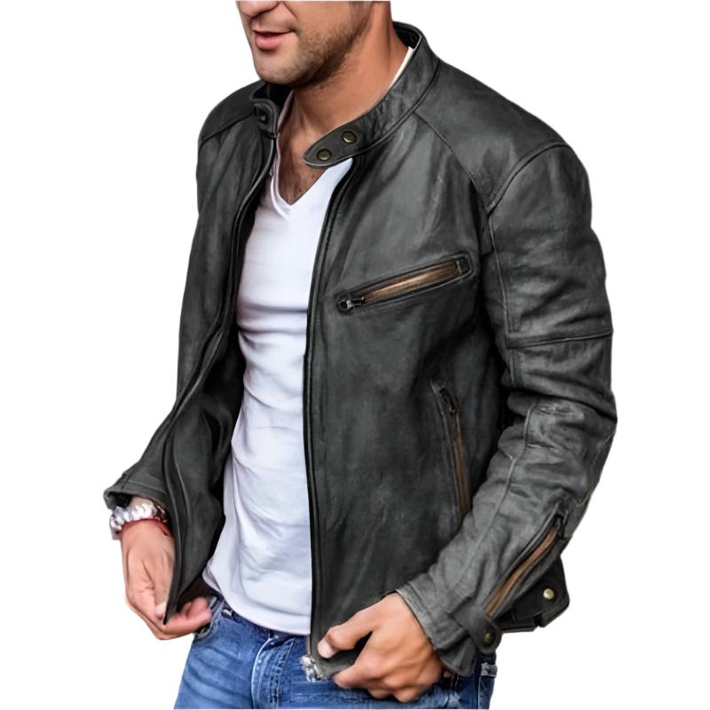 Men's Winter & Autumn PU Leather Jacket With Standing Collar - Weriion