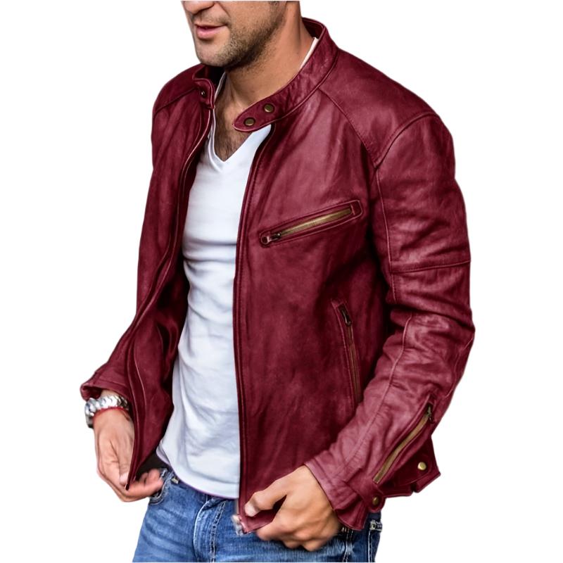 Men's Winter & Autumn PU Leather Jacket With Standing Collar - Weriion