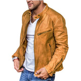 Men's Winter & Autumn PU Leather Jacket With Standing Collar - Weriion