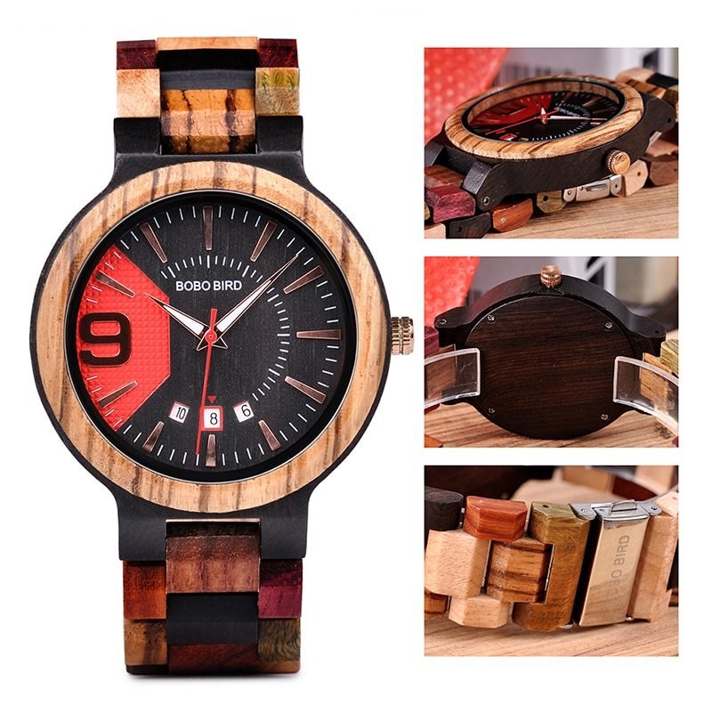 Men's Wooden Calendar Quartz Movement Watch - Weriion