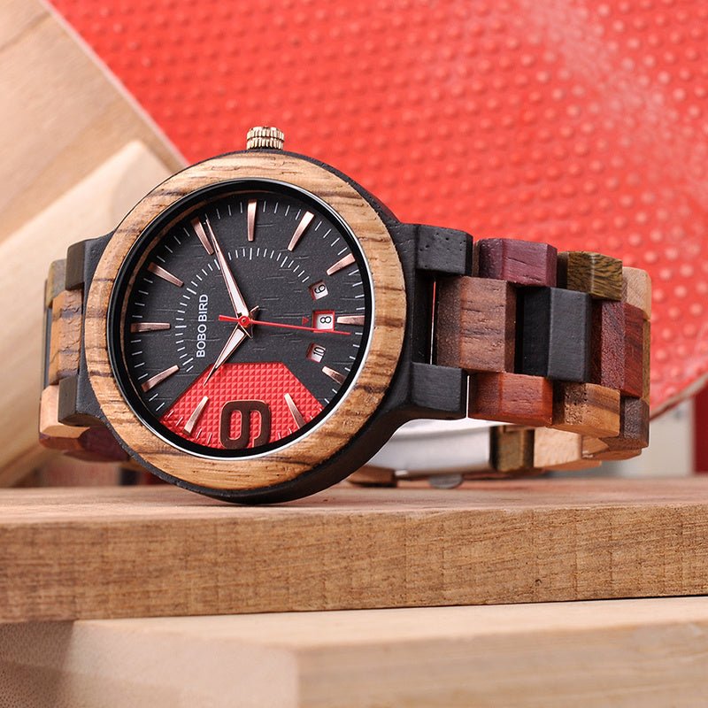 Men's Wooden Calendar Quartz Movement Watch - Weriion