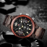 Mens Wooden Sports Quartz Movement Chronograph Watch - Weriion