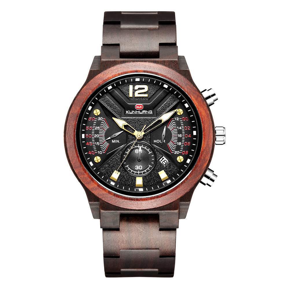 Mens Wooden Sports Quartz Movement Chronograph Watch - Weriion