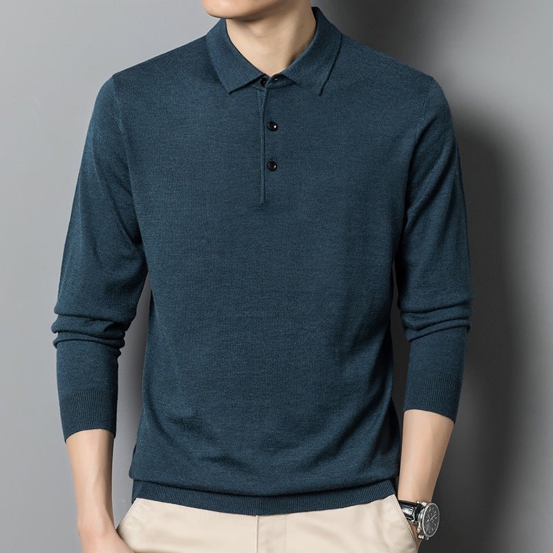 Men's Woolen Spring And Autumn Solid Color Sweater - Weriion