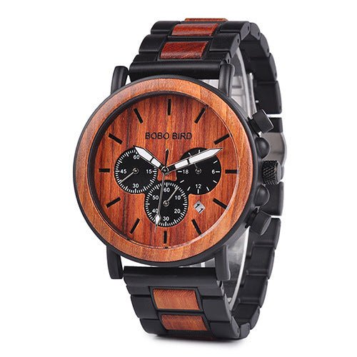 Multifunctional 10M Waterproof Men's Wooden Watch With Three Subdials - Weriion