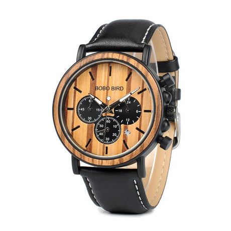 Multifunctional 10M Waterproof Men's Wooden Watch With Three Subdials - Weriion