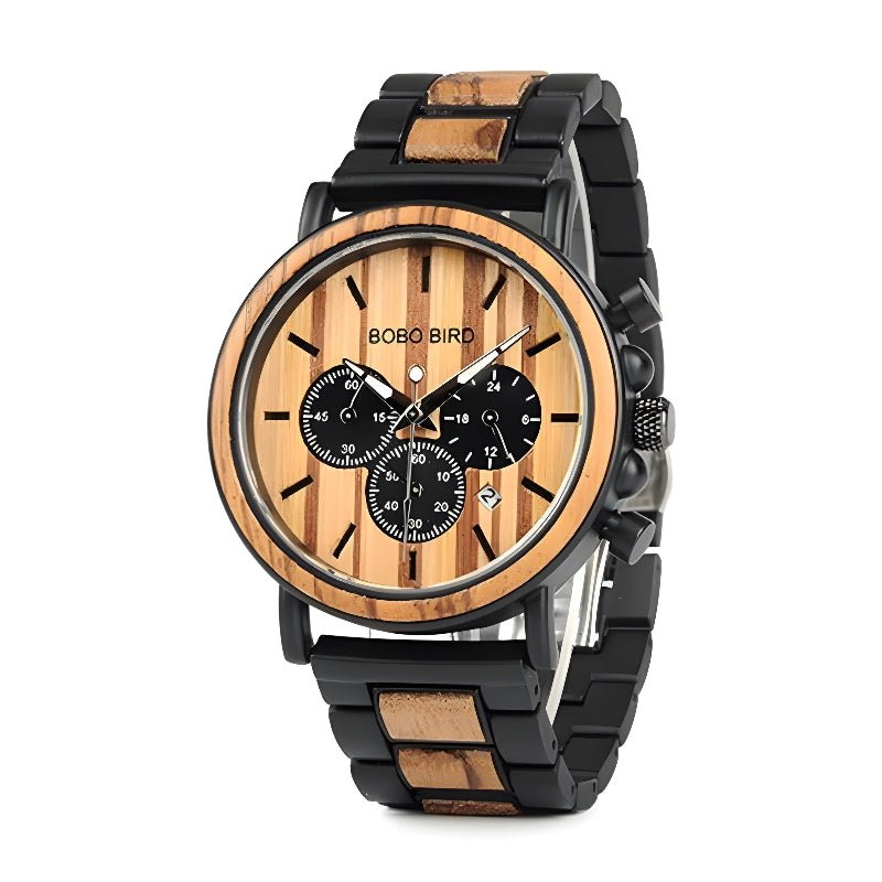 Multifunctional 10M Waterproof Men's Wooden Watch With Three Subdials - Weriion