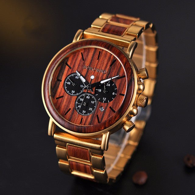 Multifunctional 10M Waterproof Men's Wooden Watch With Three Subdials - Weriion