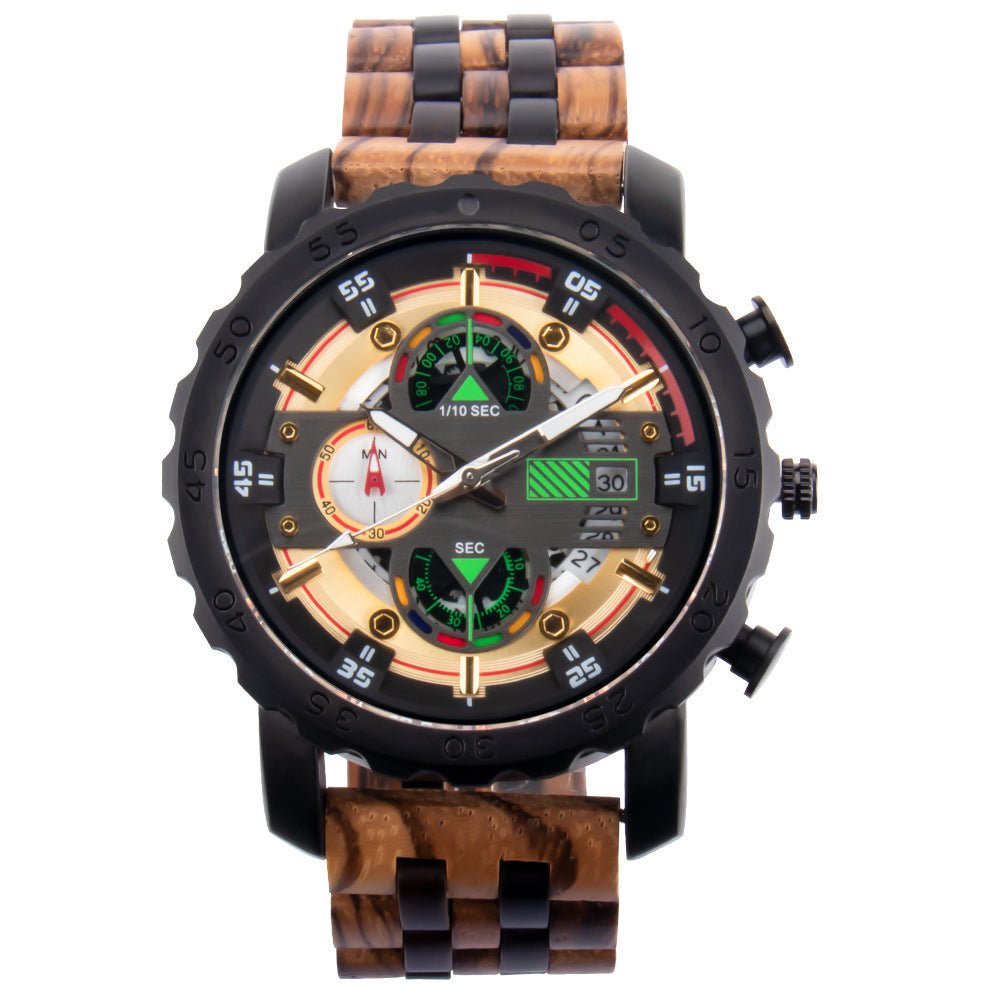 Multifunctional Luminous Large Dial Wood Watch For Men - Weriion