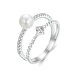 Natural Freshwater Pearl & Pure 925 Sterling Silver Double - Layer Ring - Weriion