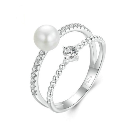 Natural Freshwater Pearl & Pure 925 Sterling Silver Double - Layer Ring - Weriion