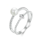 Natural Freshwater Pearl & Pure 925 Sterling Silver Double - Layer Ring - Weriion