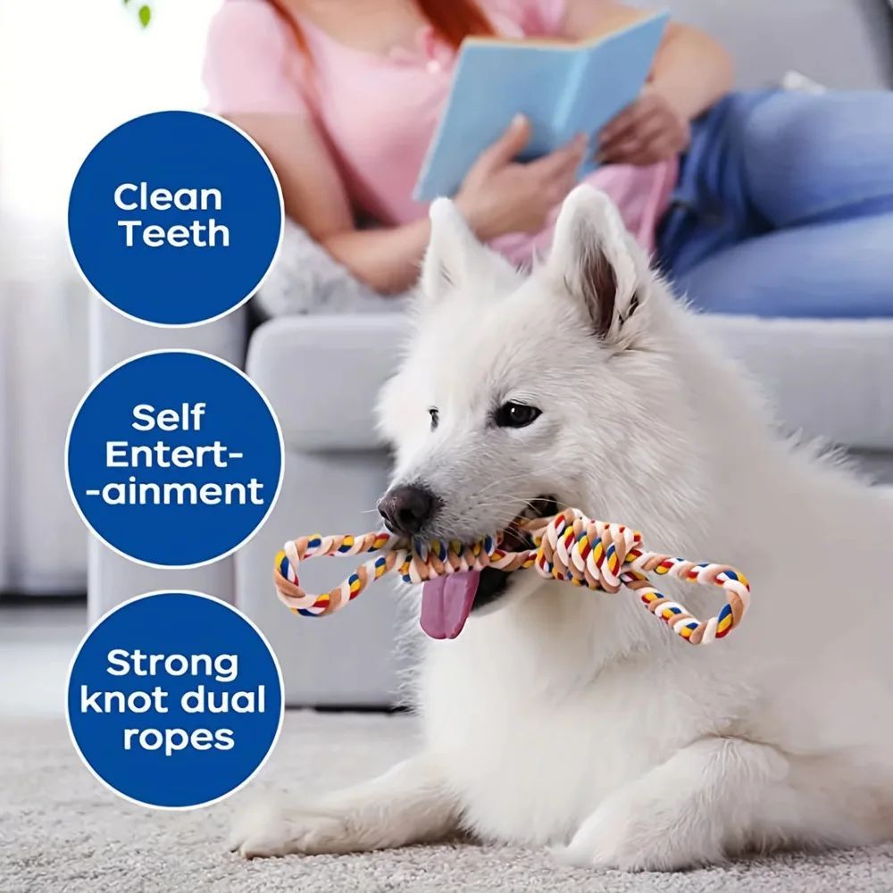 Pet Large Rope Knot Teeth Grinding Cleaning Cat Dog Interactive Chew Toy Training Supplies - Weriion