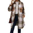 Plaid Long Winter Coat With Chest Pockets - Weriion