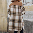 Plaid Long Winter Coat With Chest Pockets - Weriion