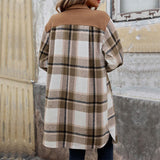 Plaid Long Winter Coat With Chest Pockets - Weriion