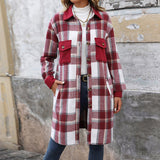 Plaid Long Winter Coat With Chest Pockets - Weriion