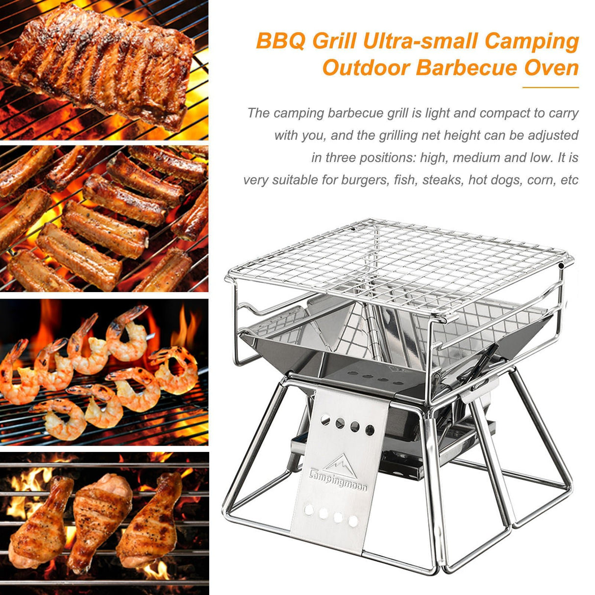 Portable Stainless Steel BBQ Grill Non - Stick Surface Foldable Outdoor Camping Picnic Tool - Weriion