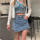 Street Vintage Asymmetrical Denim Fabric Skirts