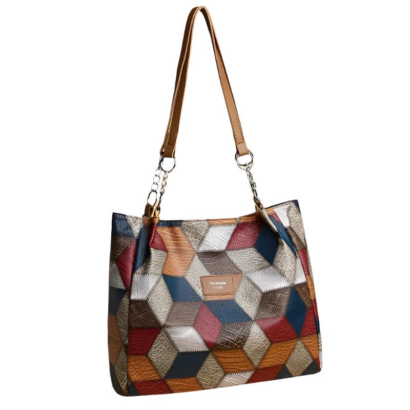 PU Leather Handbag With Geometric Pattern - Weriion