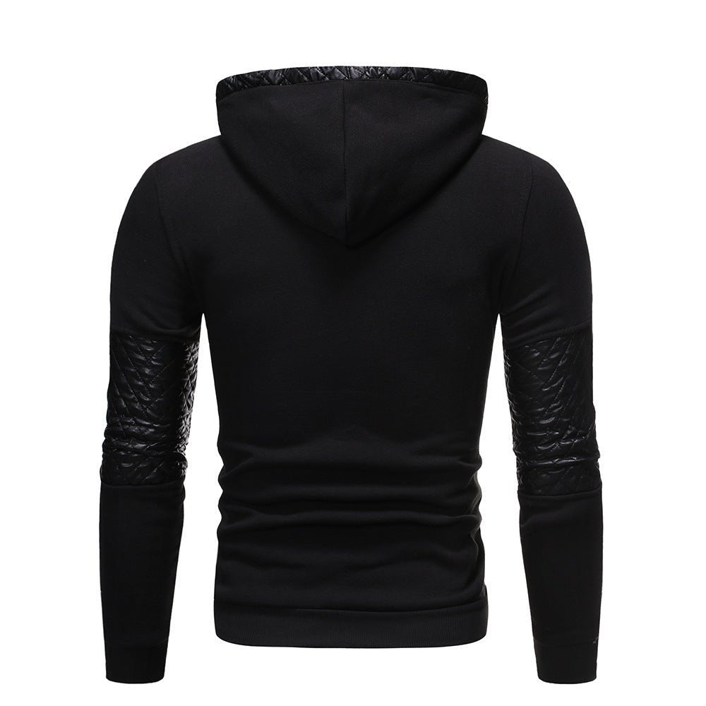 PU Leather Patchwork Casual Hoodies For Men - Weriion