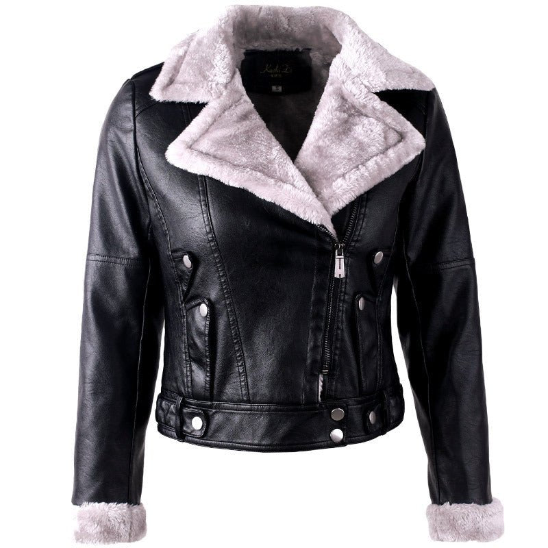 PU Leather & Velvet Jacket For Women - Weriion