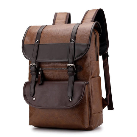 PU Leather Waterproof Student Computer Bag Backpack - Weriion