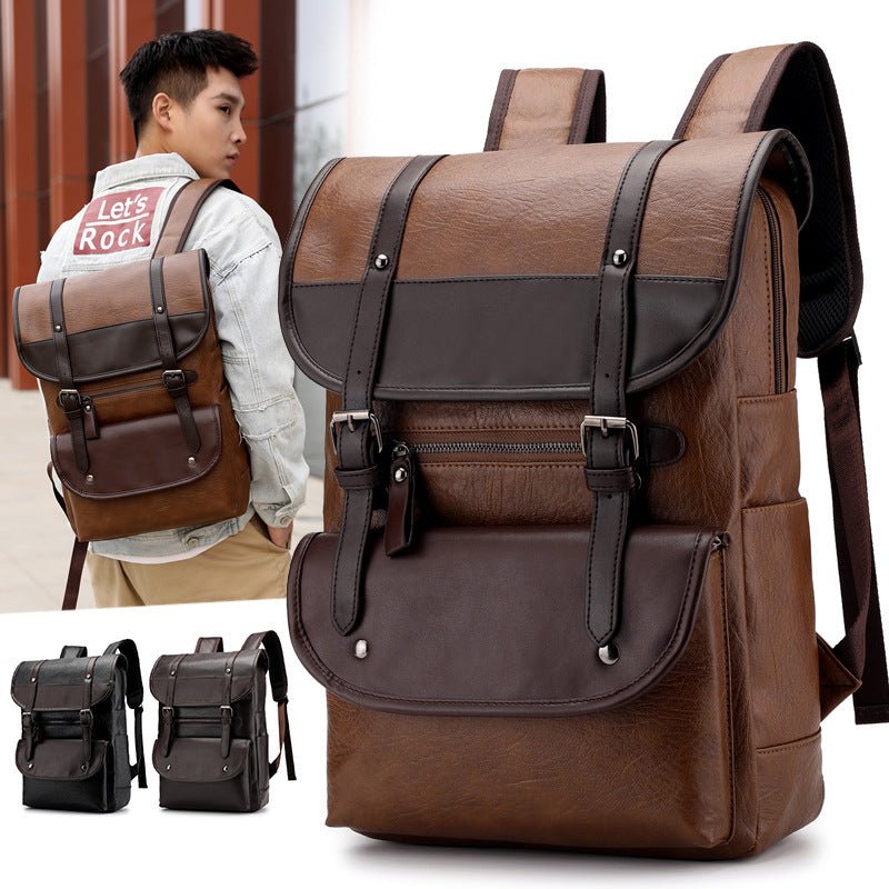 PU Leather Waterproof Student Computer Bag Backpack - Weriion