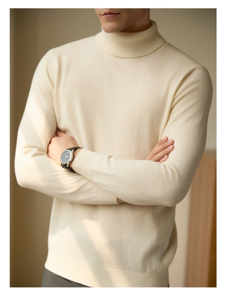 Pure Wool Turtleneck Sweater Men Thermal Slim Fit - Weriion